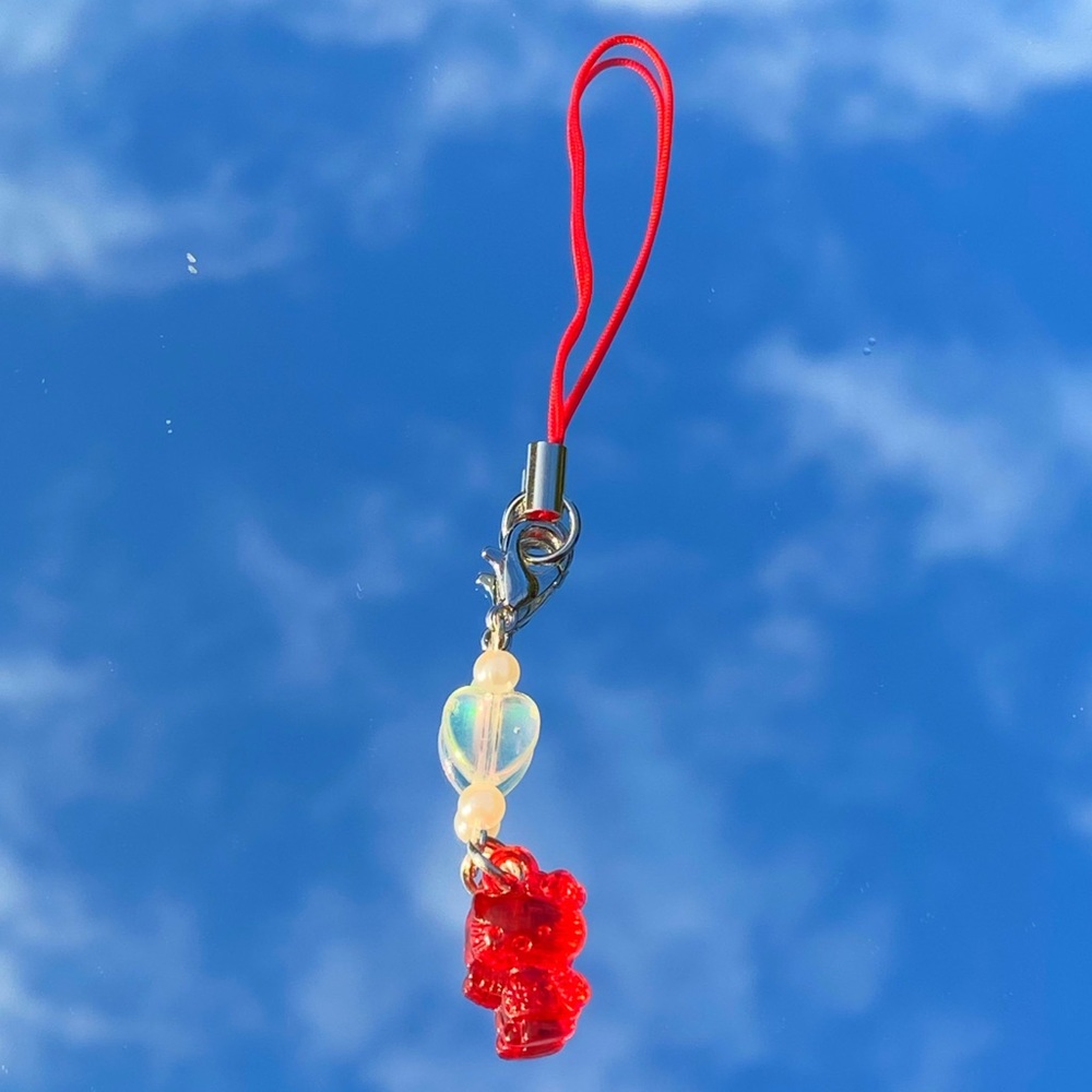 Handmade Sanrio Hello Kitty Kawaii Red Phone Strap Charm Y2k Cyber Aesth…